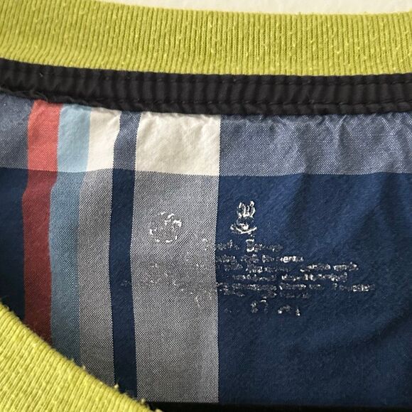 Psycho Bunny Waffle Knit Mens Long Sleeve Neon Yellow Green Plaid Pocket Medium - Picture 4 of 4